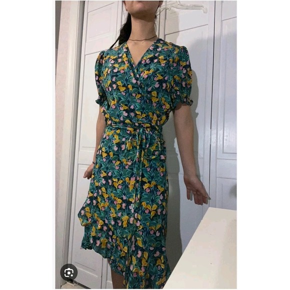 Diane Von Furstenberg Blue Colorful Floral Wrap Emilia Crepe Mini Dress Size L - Picture 3 of 9